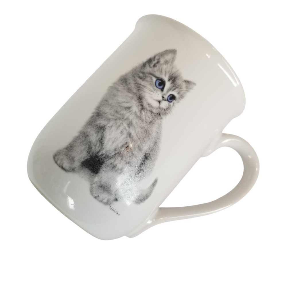 OTAGIRI Japan Gray Cat Kitten Blue Eyes Coffee Mug Vintage Collectable Kitty - Picture 3 of 7